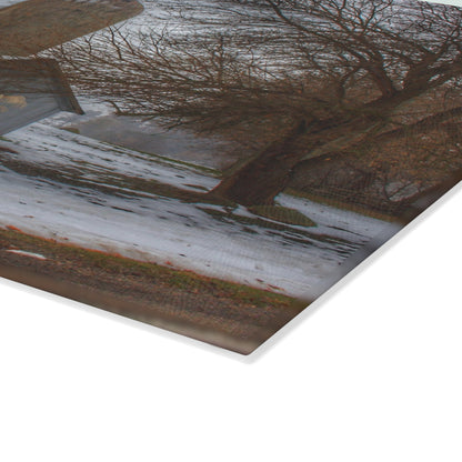 U R There Photography Ludwig Road Greys in the Fog Rustic Farmhouse Tempered-Glass Cutting Board