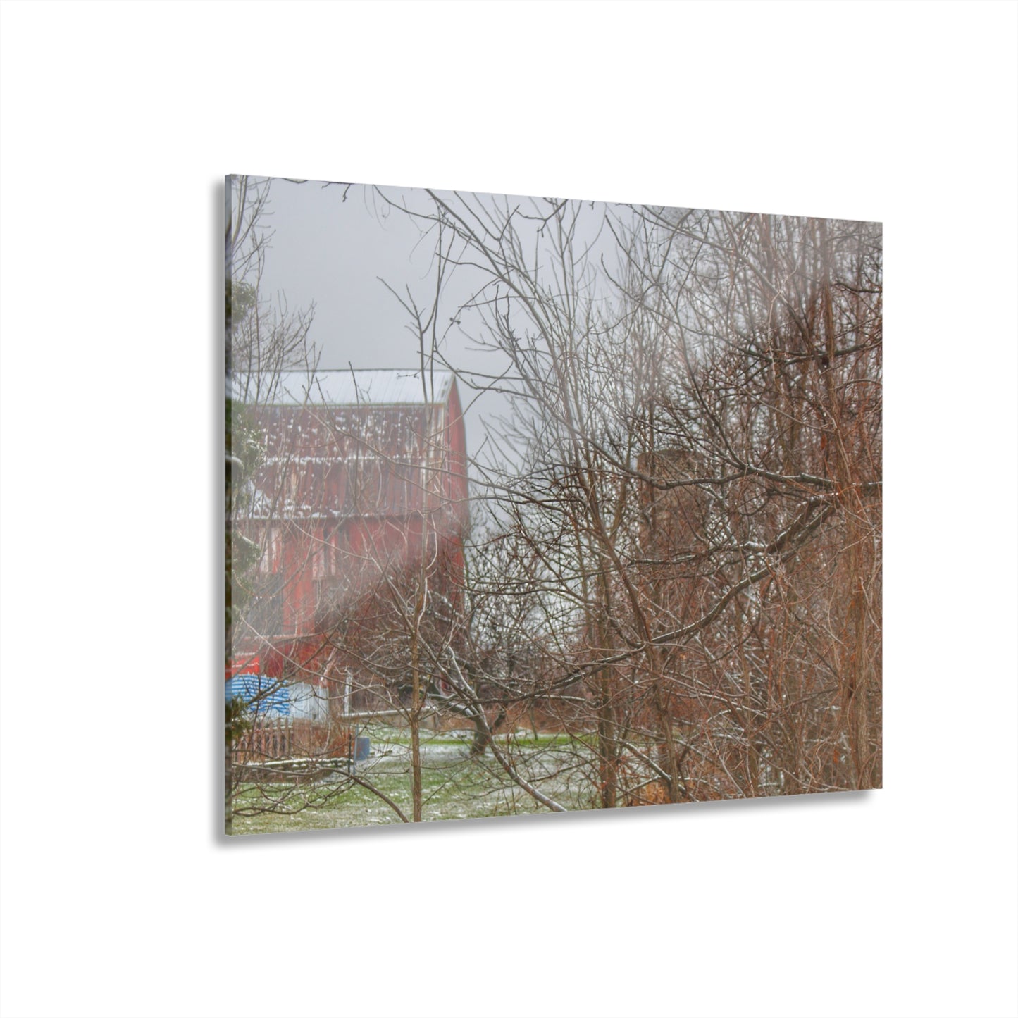 U R There Photography Hough Road Hidden Winter Red I Rustic Farmhouse Acrylic Wall Print