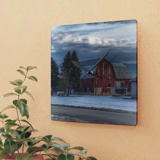U R There Photography Glover Road Red Rustic Farmhouse Acrylic Analog Wall Clock