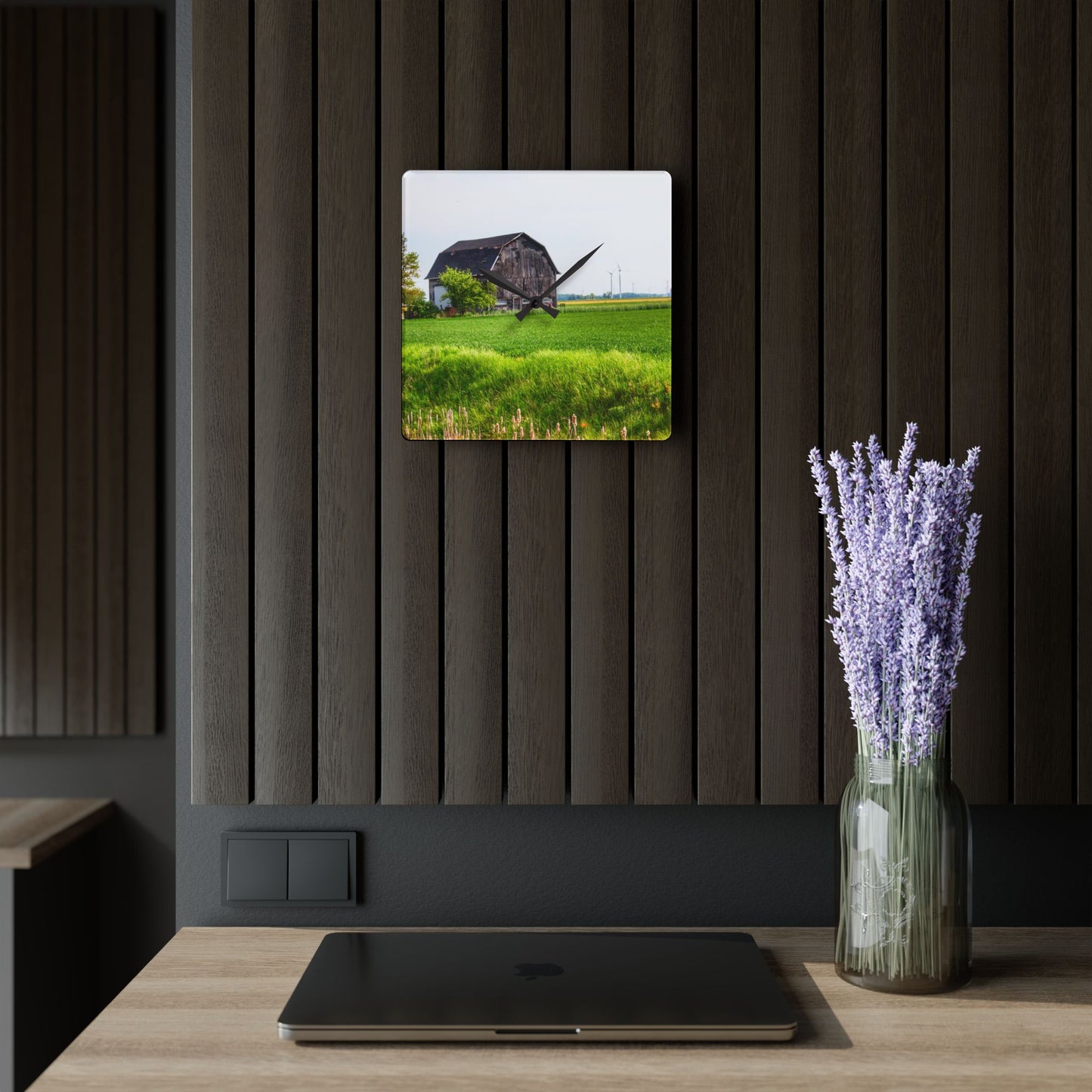 U R There Photography North Graf Road Old Grey Rustic Farmhouse Acrylic Analog Wall Clock