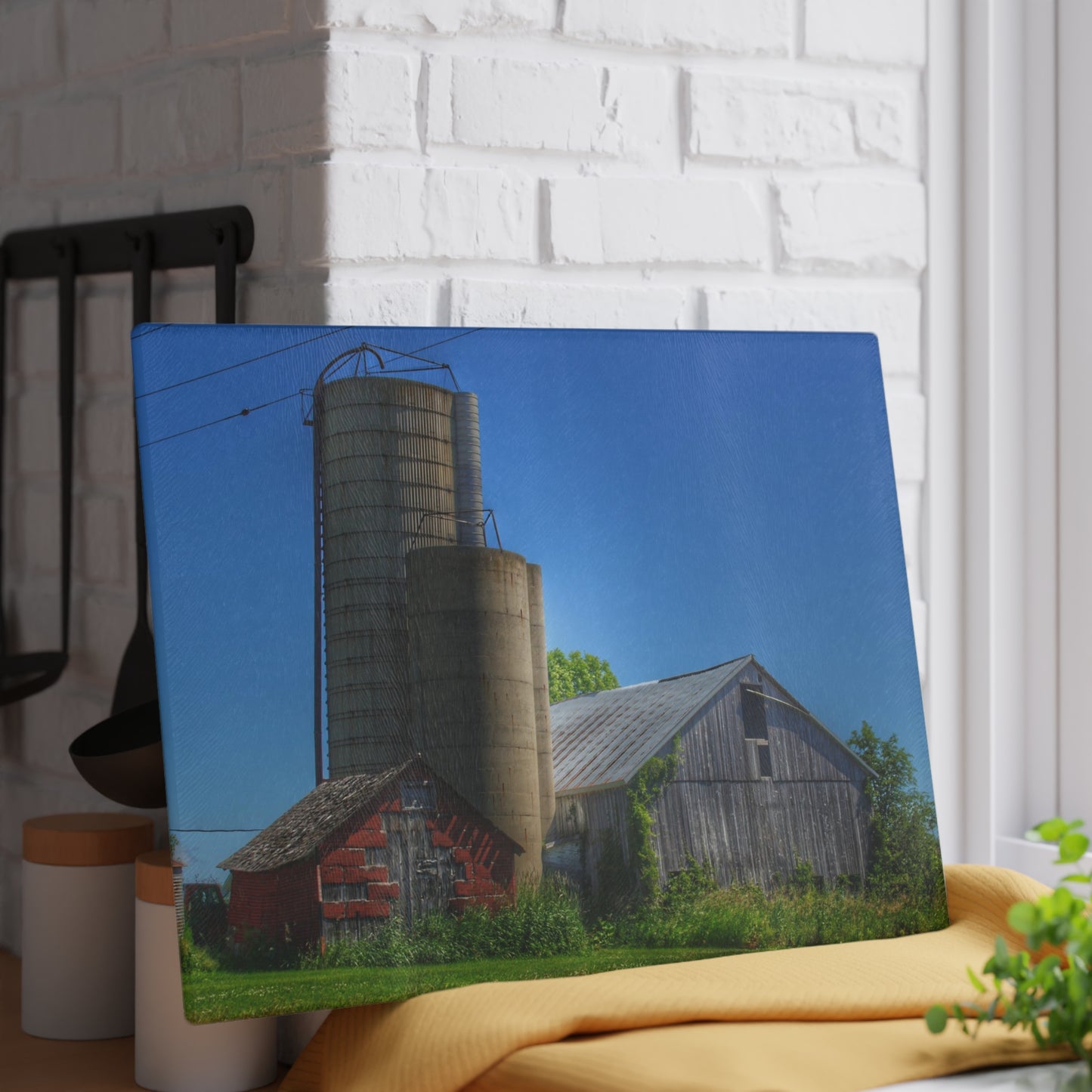 U R There Photography East Swaffer Grey and Little Red Rustic Farmhouse Tempered-Glass Cutting Board