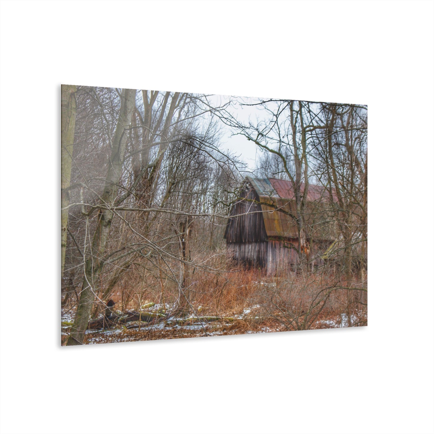 U R There Photography West Barnes Lake Hidden Red Rustic Farmhouse Acrylic Wall Print