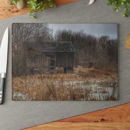 U R There Photography Norway Lake Road Hidden Grey I Rustic Farmhouse Tempered-Glass Cutting Board