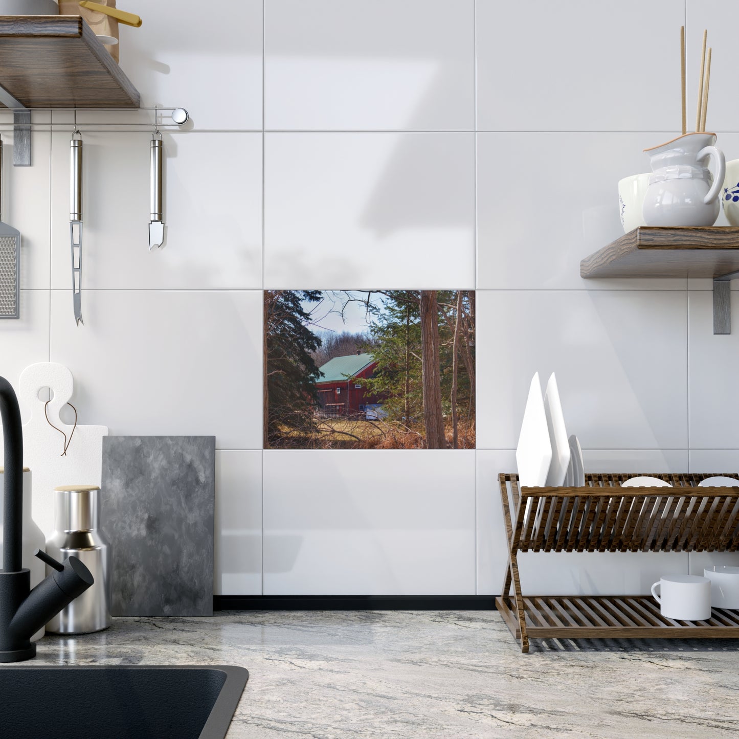 U R There Photography Bordman Road Hidden Red Rustic Farmhouse Decorative Ceramic Tile