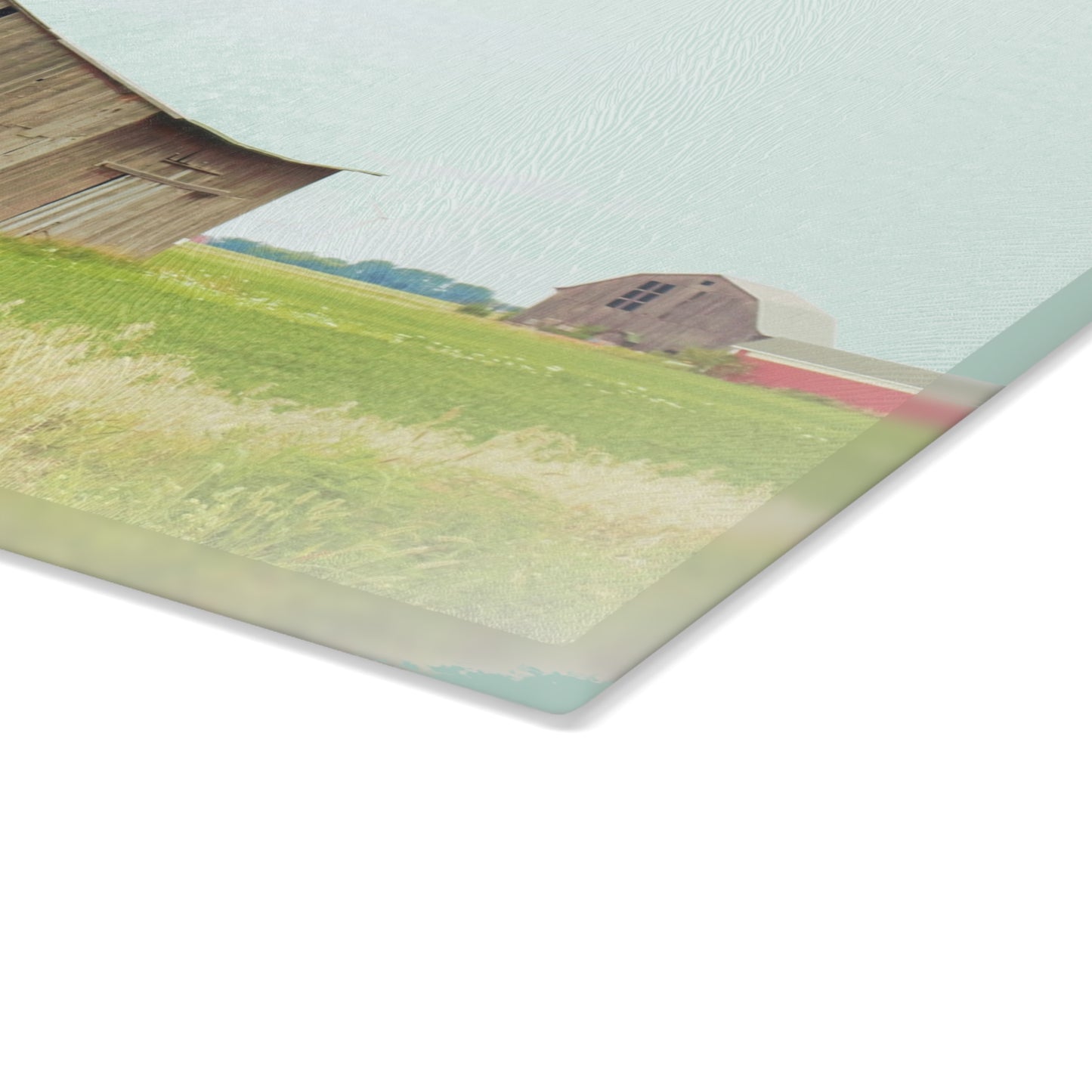 U R There Photography Square Barn with Barn in the Distance Rustic Farmhouse Tempered-Glass Cutting Board