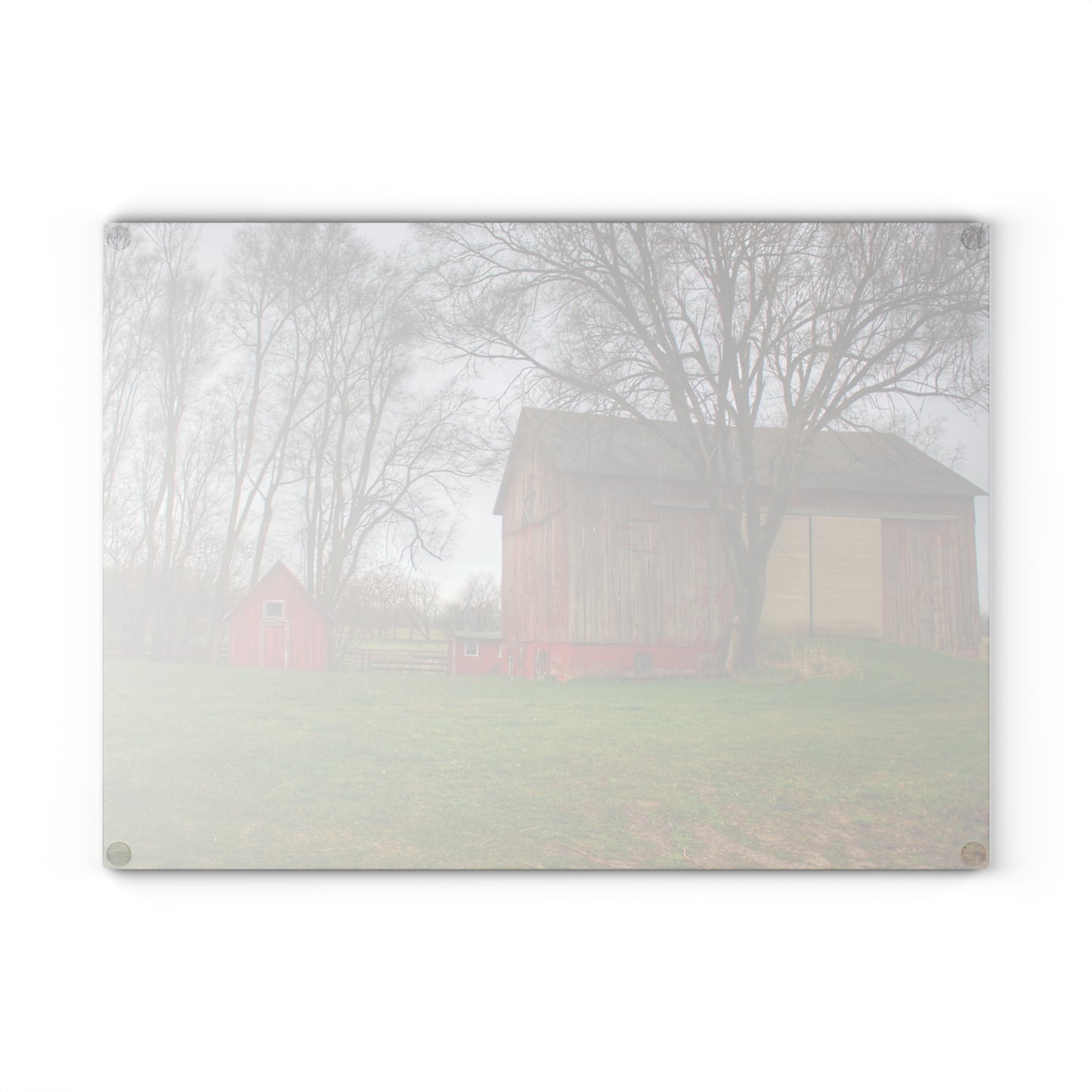 U R There Photography Lake George Red II Rustic Farmhouse Tempered-Glass Cutting Board