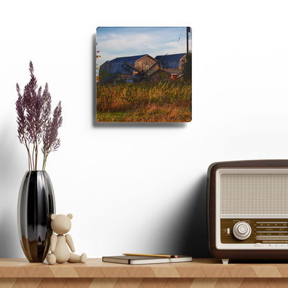 U R There Photography Montgomery Road Reds Rustic Farmhouse Acrylic Analog Wall Clock