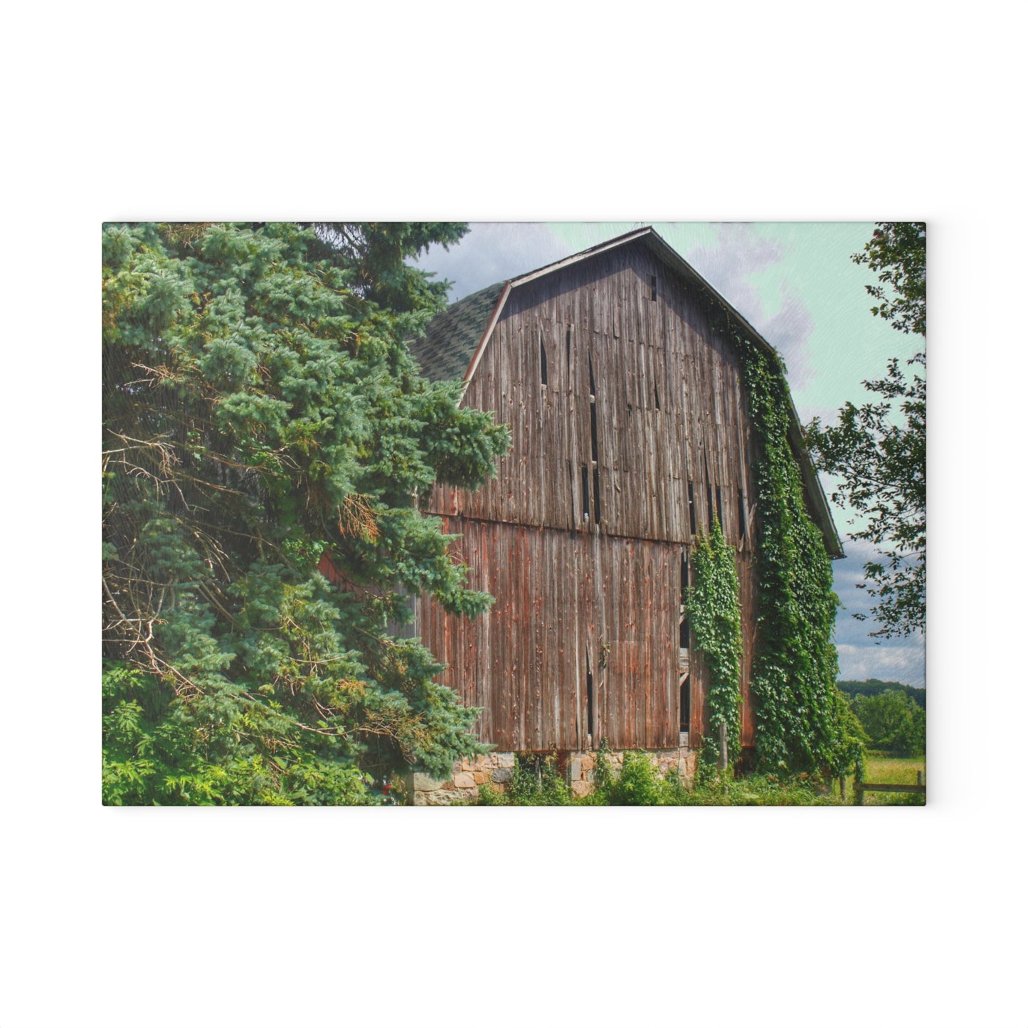 U R There Photography North Branch Ivy Grey I Rustic Farmhouse Tempered-Glass Cutting Board