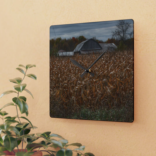 U R There Photography North State Road Grey Rustic Farmhouse Acrylic Analog Wall Clock