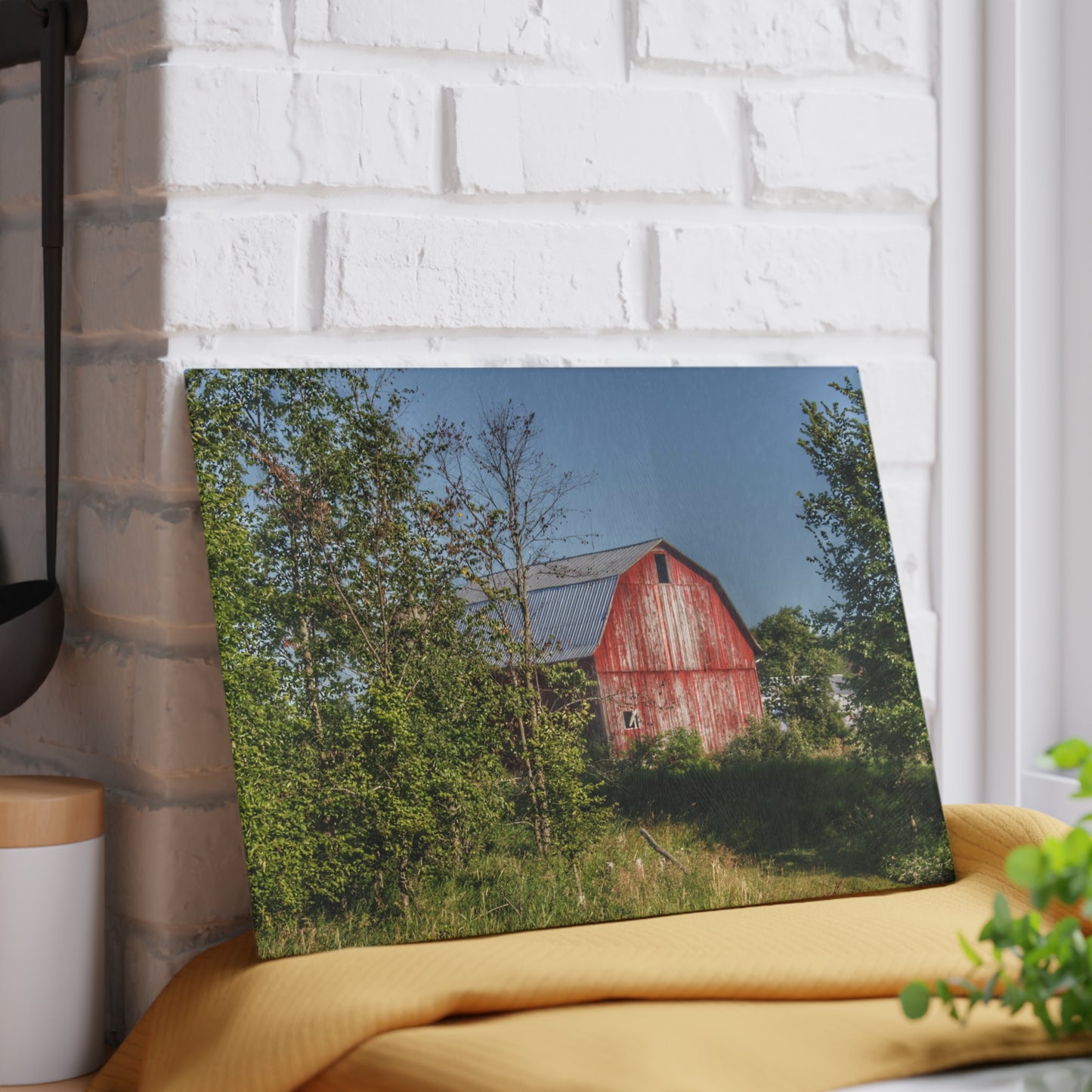 U R There Photography Columbiaville Red in Summer III Rustic Farmhouse Tempered-Glass Cutting Board
