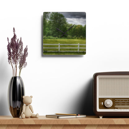U R There Photography Beyond the White Fence Rustic Farmhouse Acrylic Analog Wall Clock