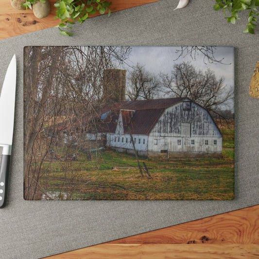 Barn Boutique Rustic Tempered-Glass Cutting Board| Otter Lake Road White