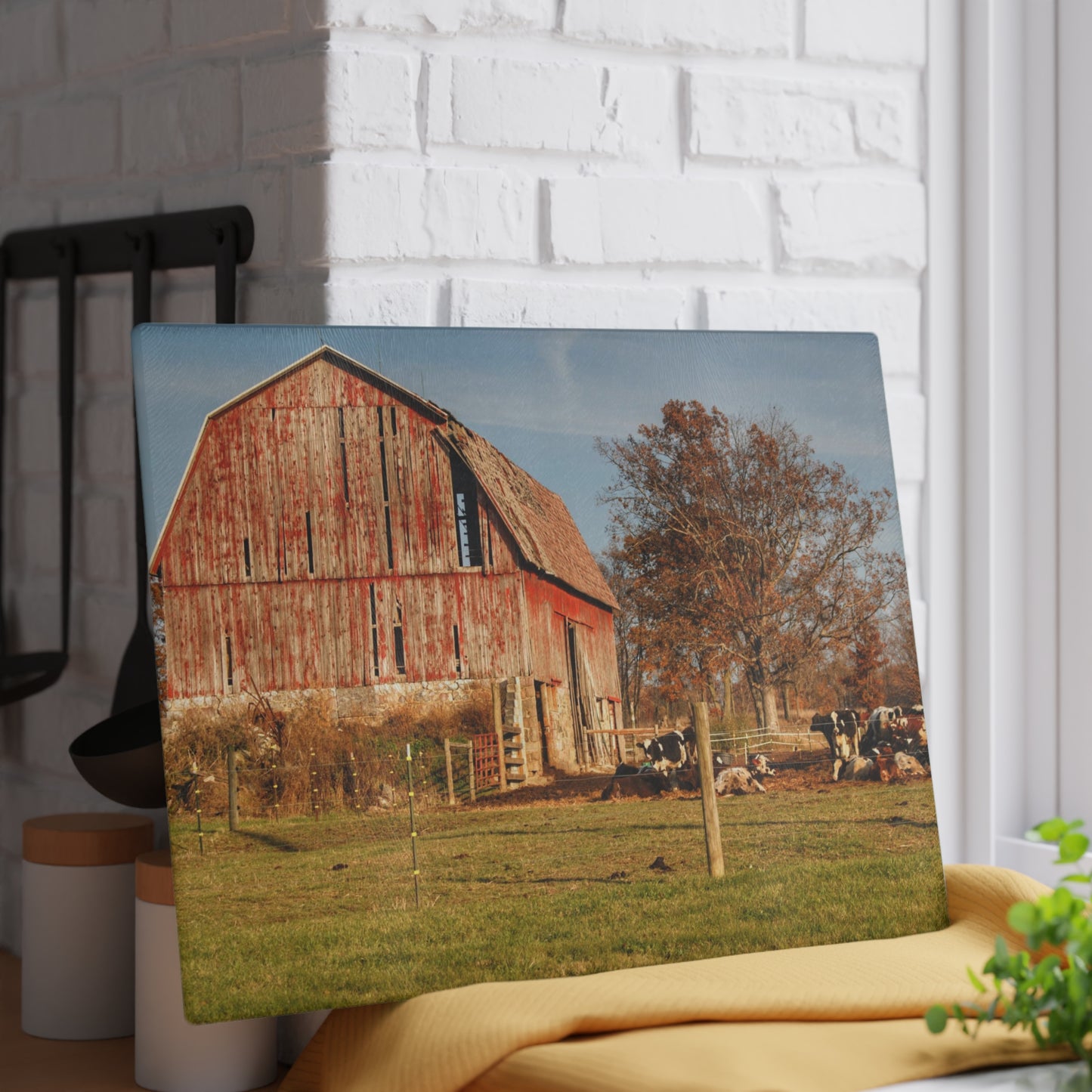 U R There Photography Marathon Road Red Rustic Farmhouse Tempered-Glass Cutting Board 8"x 11"