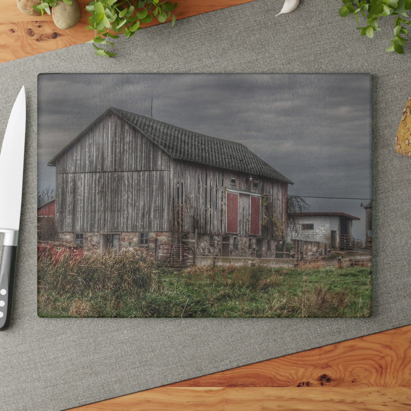 U R There Photography Swaffer Road Grey Rustic Farmhouse Tempered-Glass Cutting Board