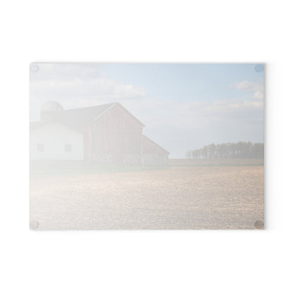 U R There Photography Cedar Creek Road Saltbox Red Rustic Farmhouse Tempered-Glass Cutting Board