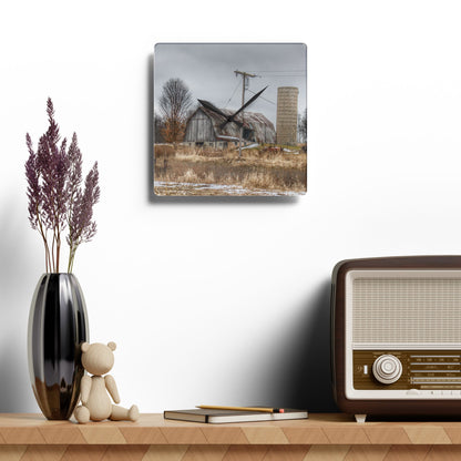 U R There Photography Norway Lake Road Grey Rustic Farmhouse Acrylic Analog Wall Clock