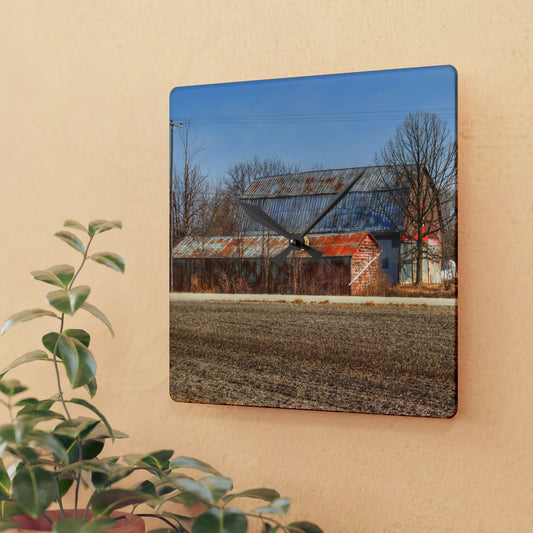 U R There Photography Indian Trail Rusted Reds I Rustic Farmhouse Acrylic Analog Wall Clock