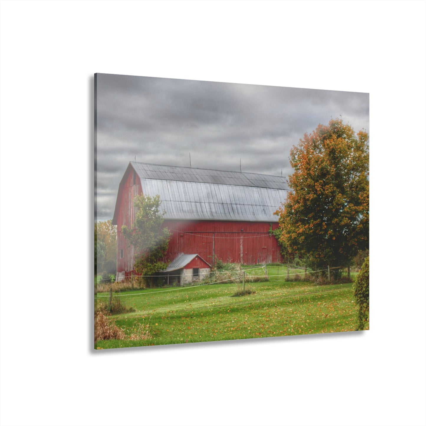 U R There Photography Columbiaville Red in Fall II Rustic Farmhouse Acrylic Wall Print