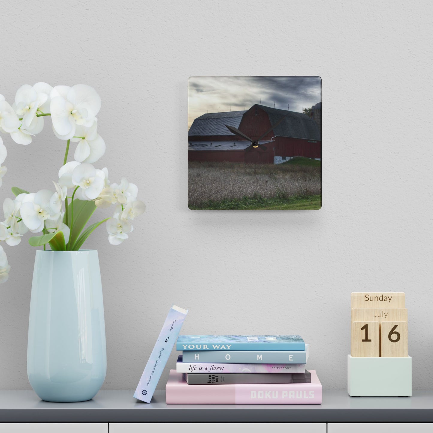 U R There Photography Brown City Red I Rustic Farmhouse Wall Clock