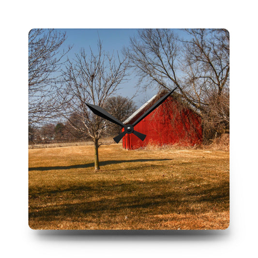 Romeo Plank Little Red Rustic Farmhouse Acrylic Analog Wall Clock 10.75'' × 10.75'' (Square)