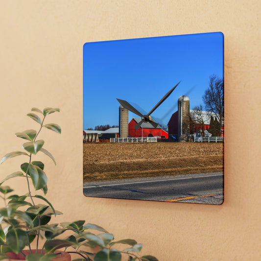 U R There Photography Marlette Reds Rustic Farmhouse Acrylic Analog Wall Clock