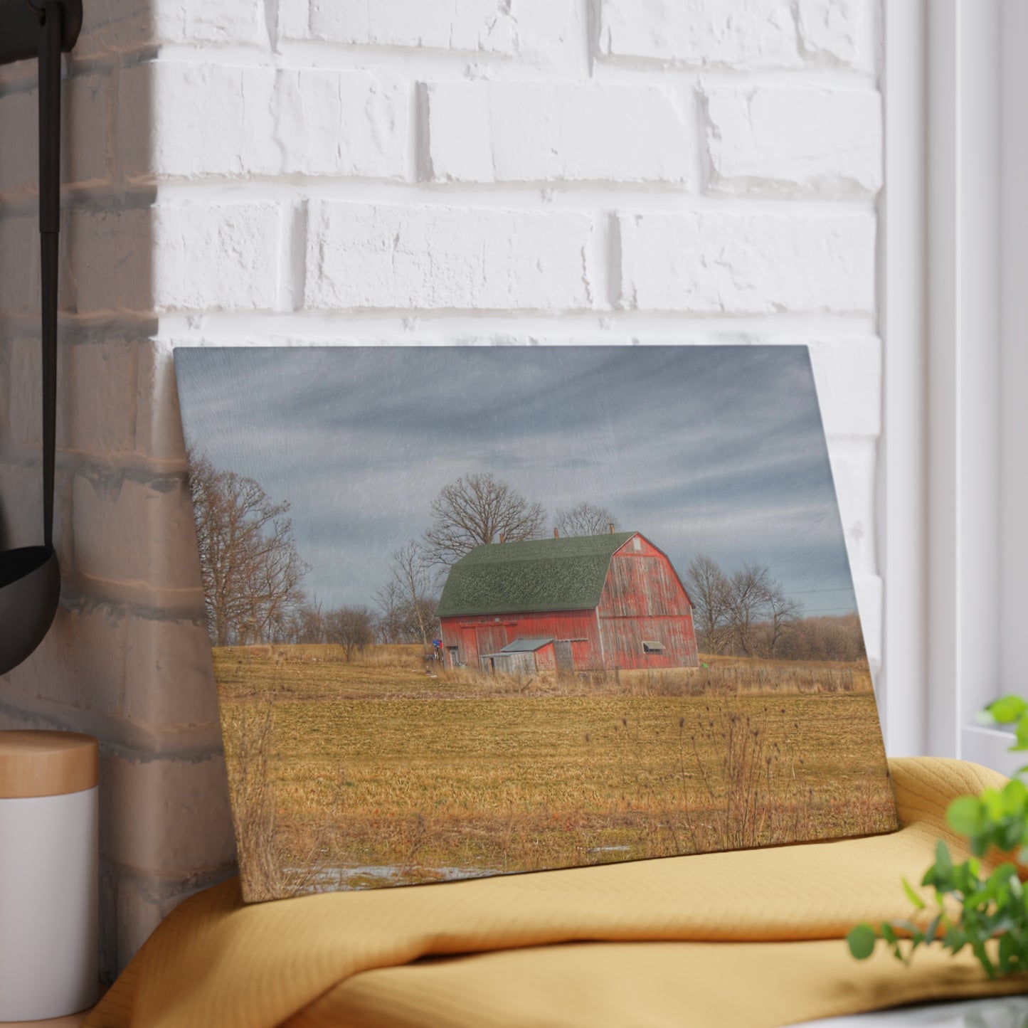U R There Photography Clark Road Hillside Red I Rustic Farmhouse Tempered-Glass Cutting Board