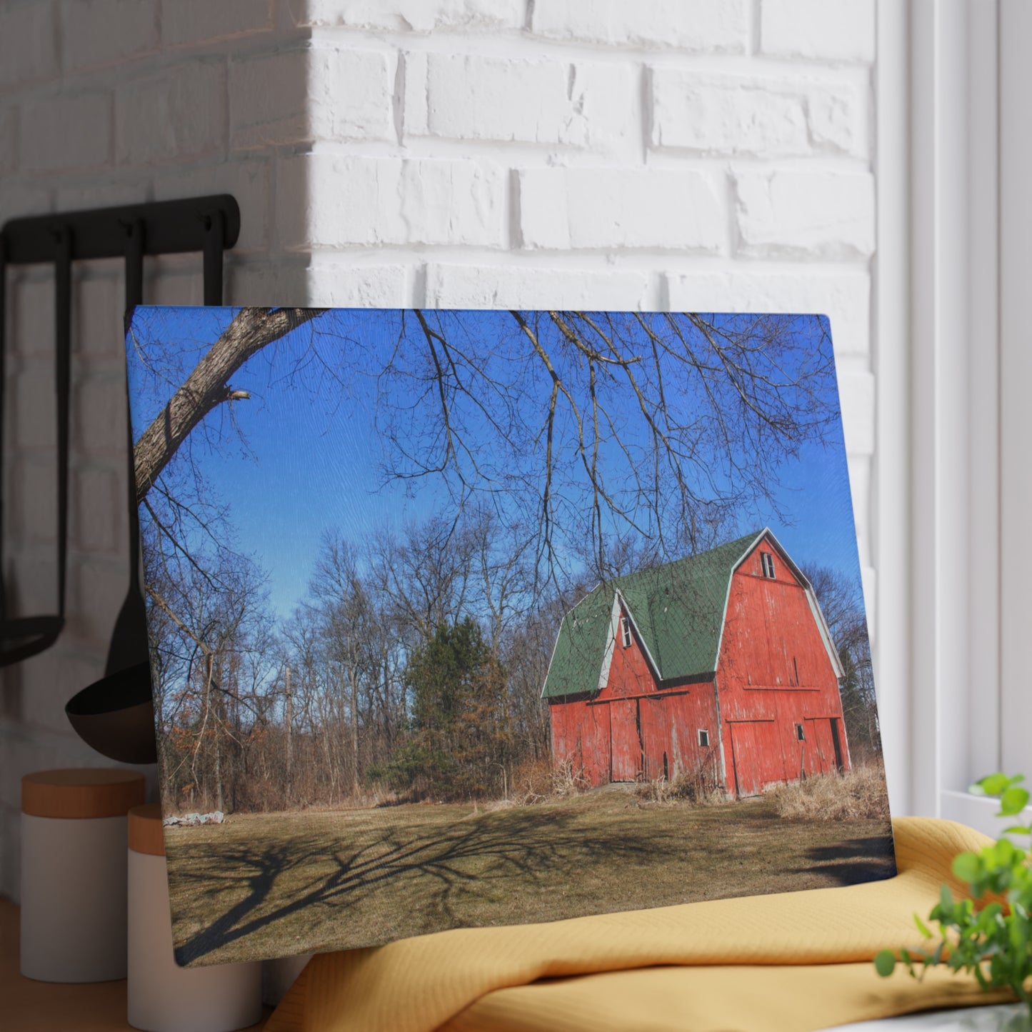 U R There Photography Hickory Ridge Red I Rustic Farmhouse Tempered-Glass Cutting Board