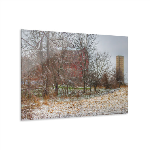 U R There Photography Hough Road Hidden Winter Red II Rustic Farmhouse Acrylic Wall Print