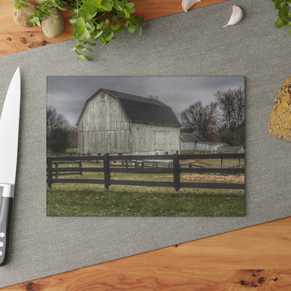 U R There Photography Roadside White Beyond the Fences Rustic Farmhouse Tempered-Glass Cutting Board