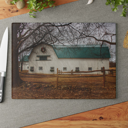 U R There Photography Wilder Road White Rustic Farmhouse Tempered-Glass Cutting Board