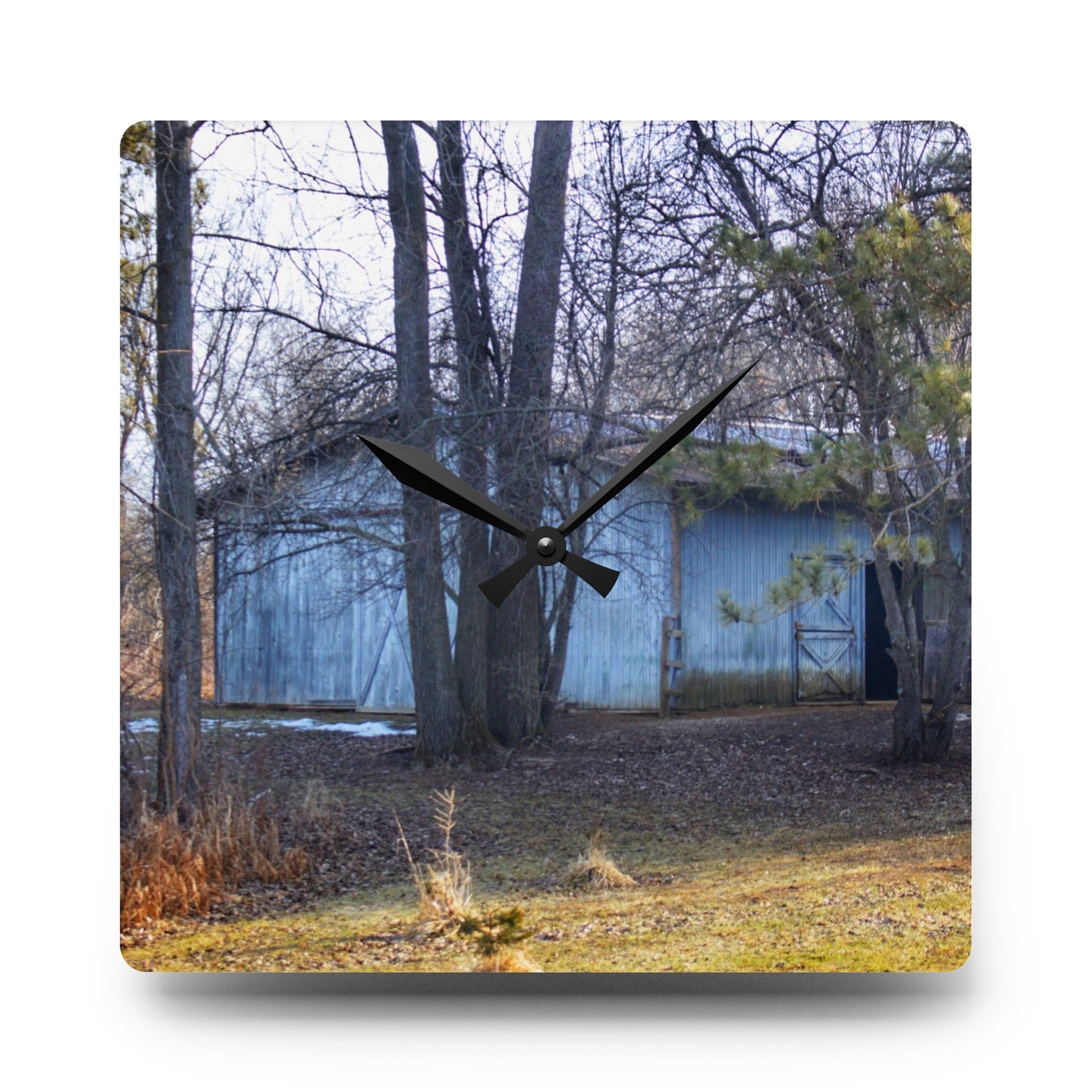U R There Photography Hickory Lane Grey Rustic Farmhouse Acrylic Analog Wall Clock