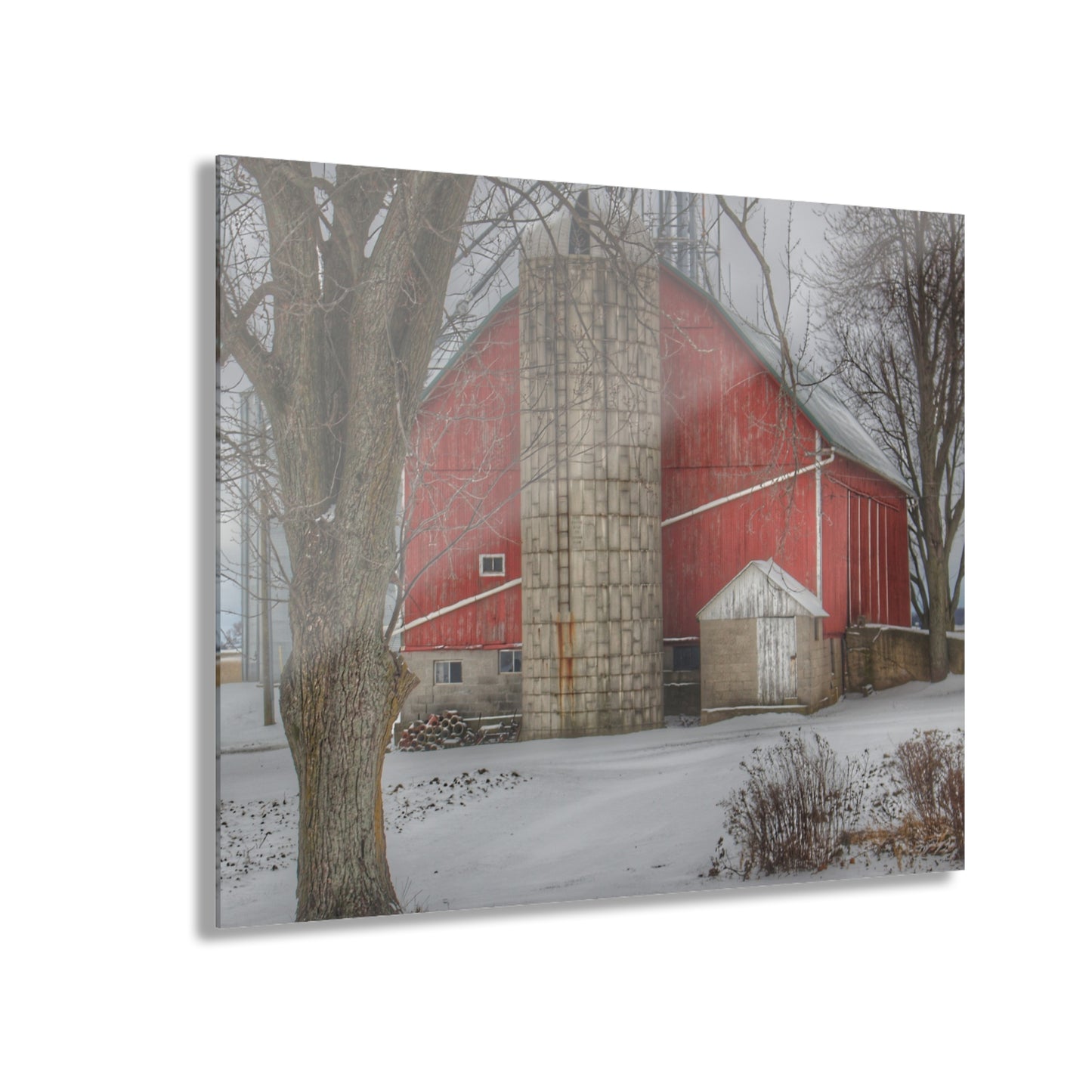 U R There Photography Frenchline Road Red in Winter Rustic Farmhouse Acrylic Wall Print
