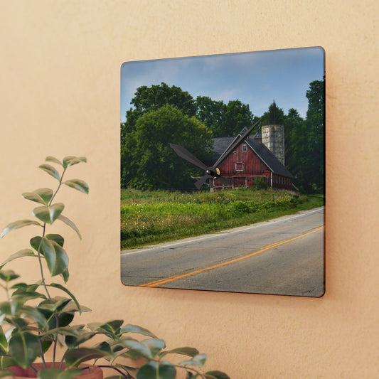 U R There Photography Metamora Red II Rustic Farmhouse Acrylic Analog Wall Clock