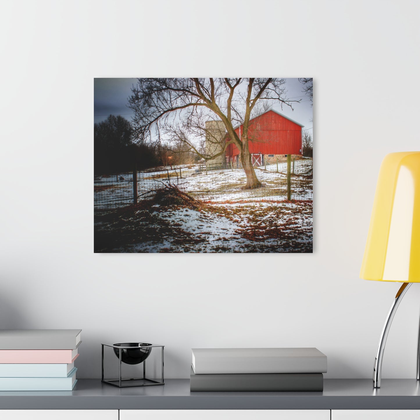 U R There Photography LeValley Road Red and Silo Rustic Farmhouse Acrylic Wall Print