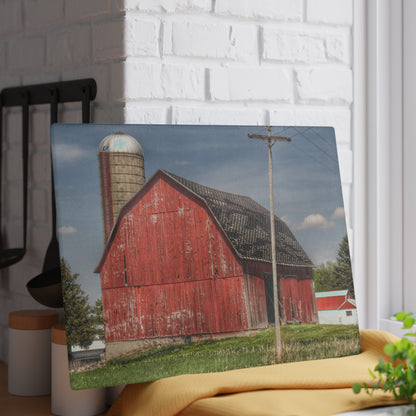 U R There Photography Hollenbeck Road Red II Rustic Farmhouse Tempered-Glass Cutting Board