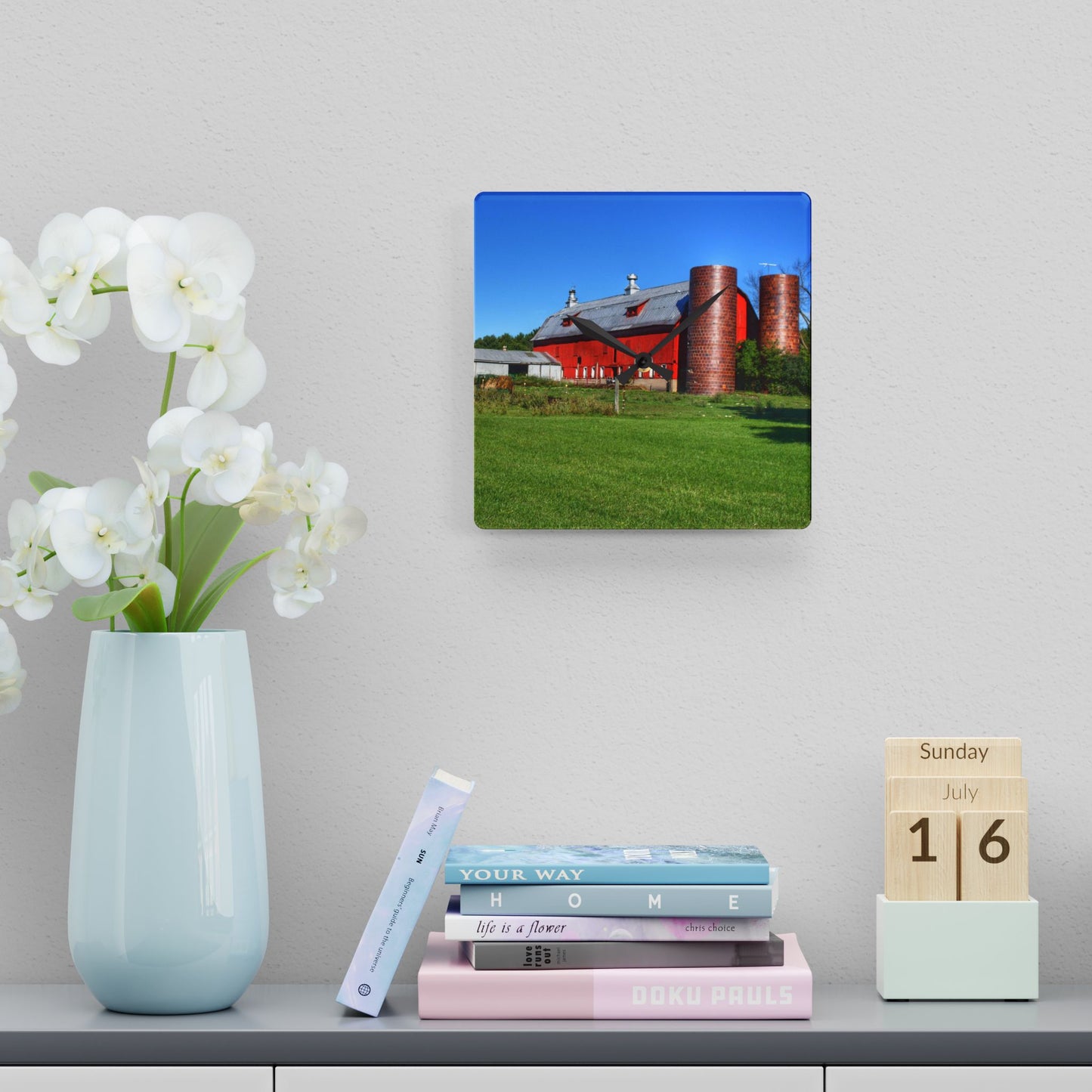 U R There Photography Baldwin Red II Rustic Farmhouse Acrylic Analog Wall Clock
