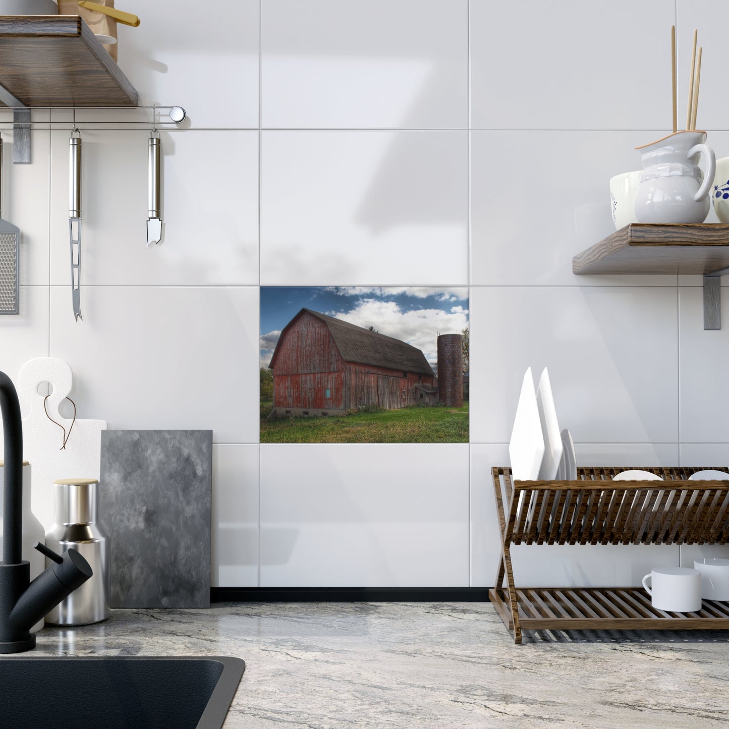 Baldwin Road Red Rustic Farmhouse Decorative Ceramic Tile