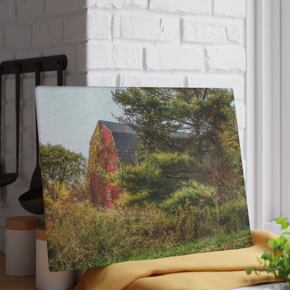 U R There Photography Green Corners Road Hidden Red Rustic Farmhouse Tempered-Glass Cutting Board