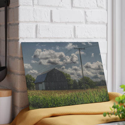 U R There Photography Grey Barn in a Cornfield Rustic Farmhouse Tempered-Glass Cutting Board