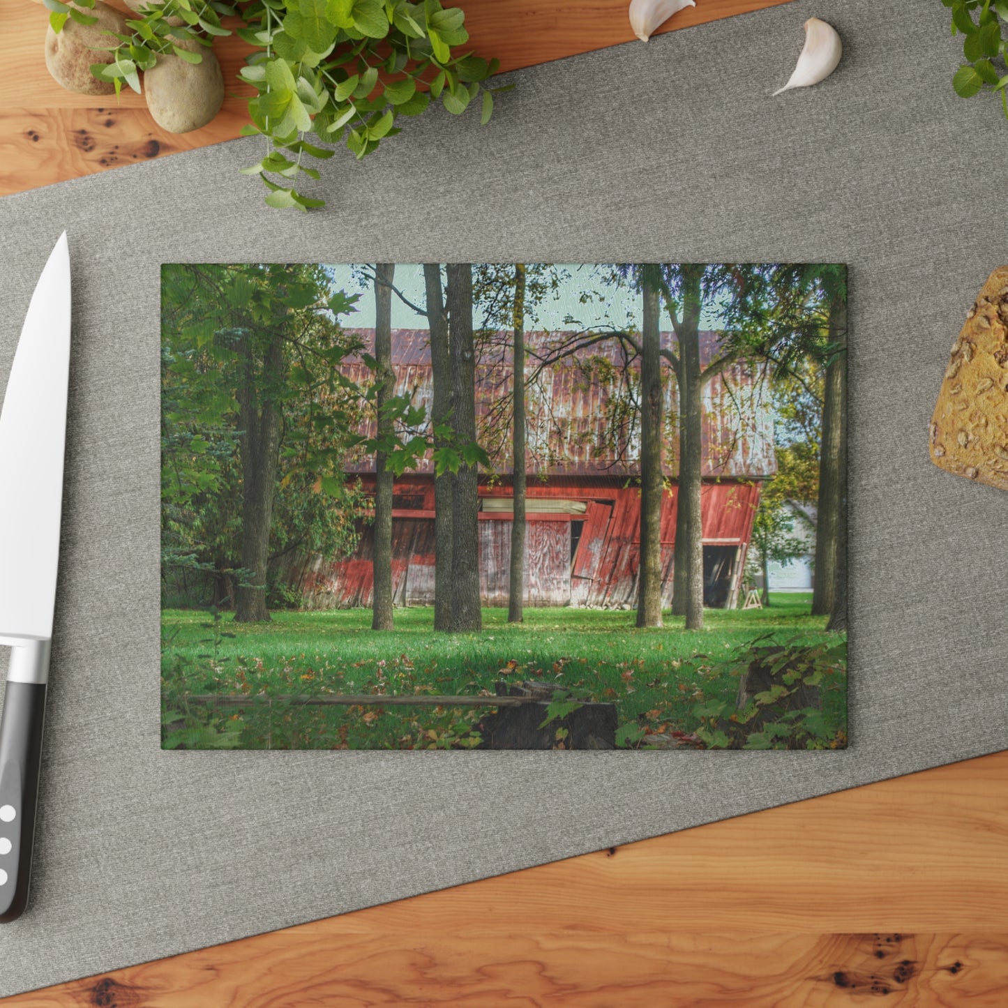 U R There Photography LeValley Falling Red Rustic Farmhouse Tempered-Glass Cutting Board