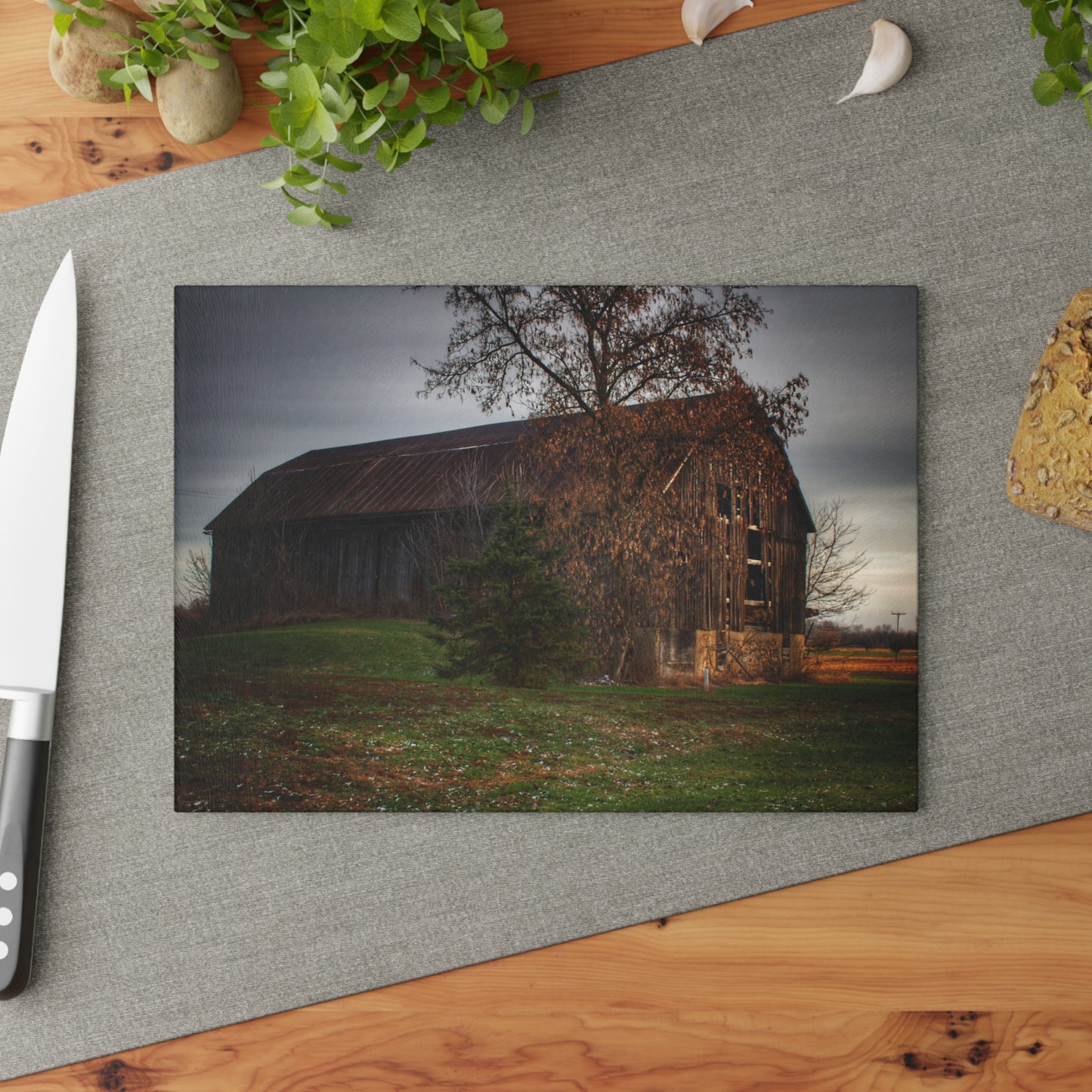 U R There Photography Melvin Grey Rustic Farmhouse Tempered-Glass Cutting Board