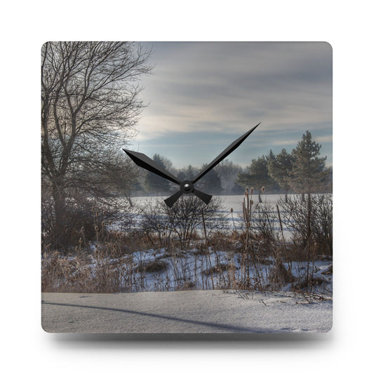 U R There Photography Winter in Mayfield Rustic Farmhouse Acrylic Analog Wall Clock 10.75'' × 10.75'' (Square)