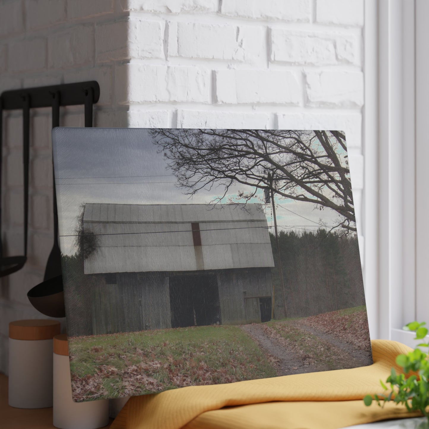 U R There Photography Grey Horse Barn Rustic Farmhouse Tempered-Glass Cutting Board