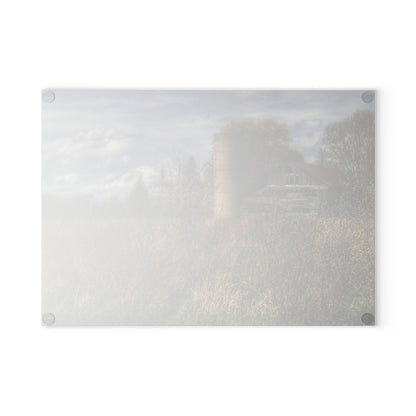 U R There Photography Old Wooden Barn and Silo I Rustic Farmhouse Tempered-Glass Cutting Board