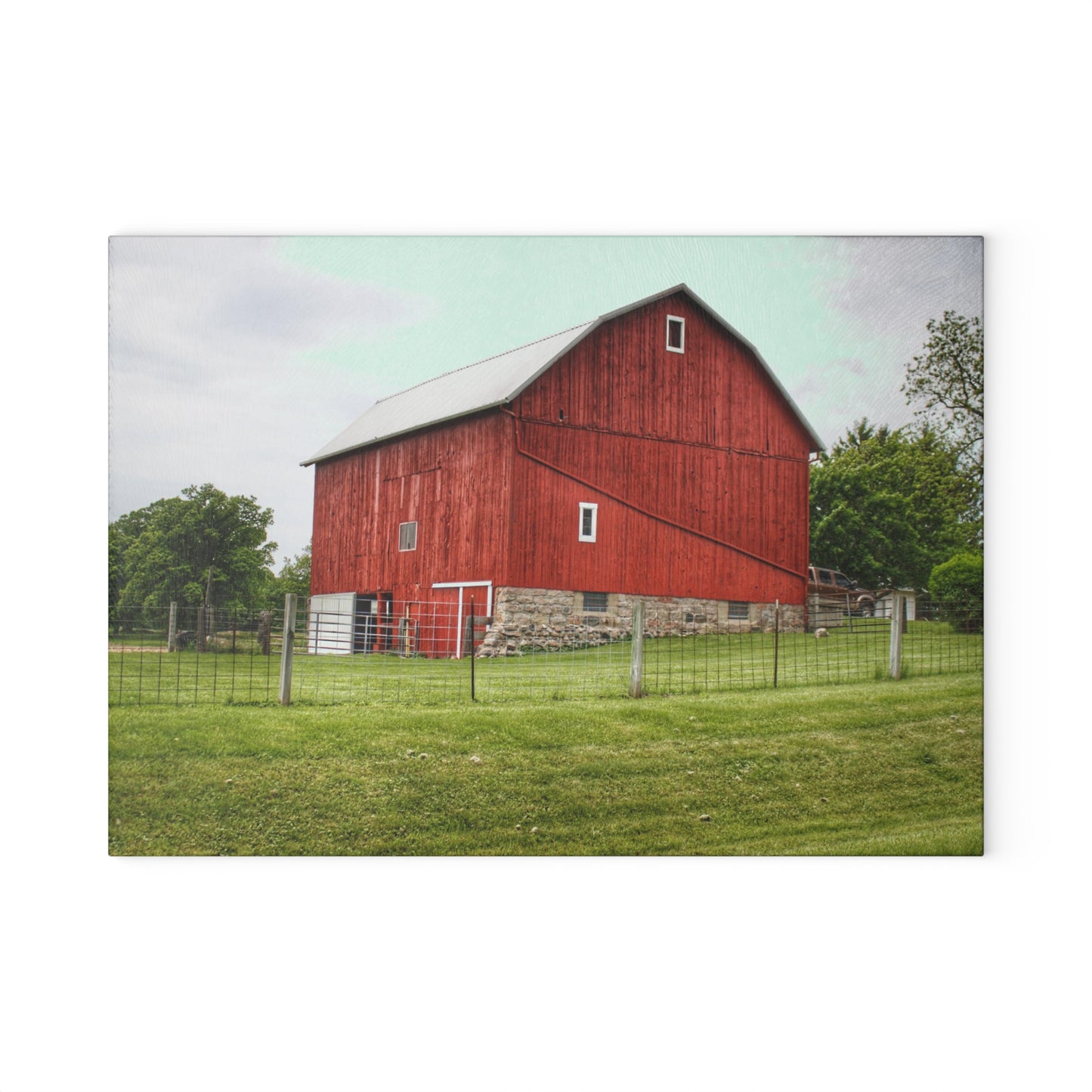 U R There Photography Elba Red II Rustic Farmhouse Tempered-Glass Cutting Board
