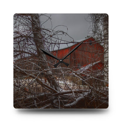 U R There Photography Sandhill Road Hidden Red II Rustic Farmhouse Acrylic Analog Wall Clock