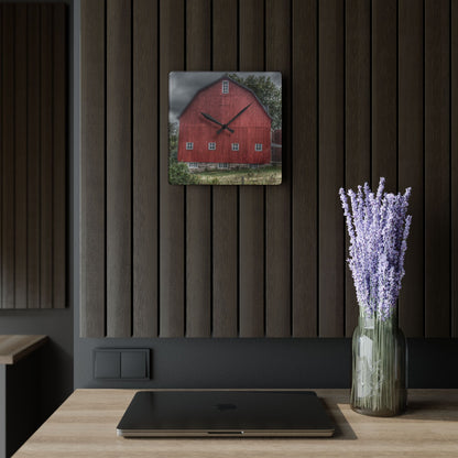 U R There Photography Vassar Road Red II Rustic Farmhouse Acrylic Analog Wall Clock