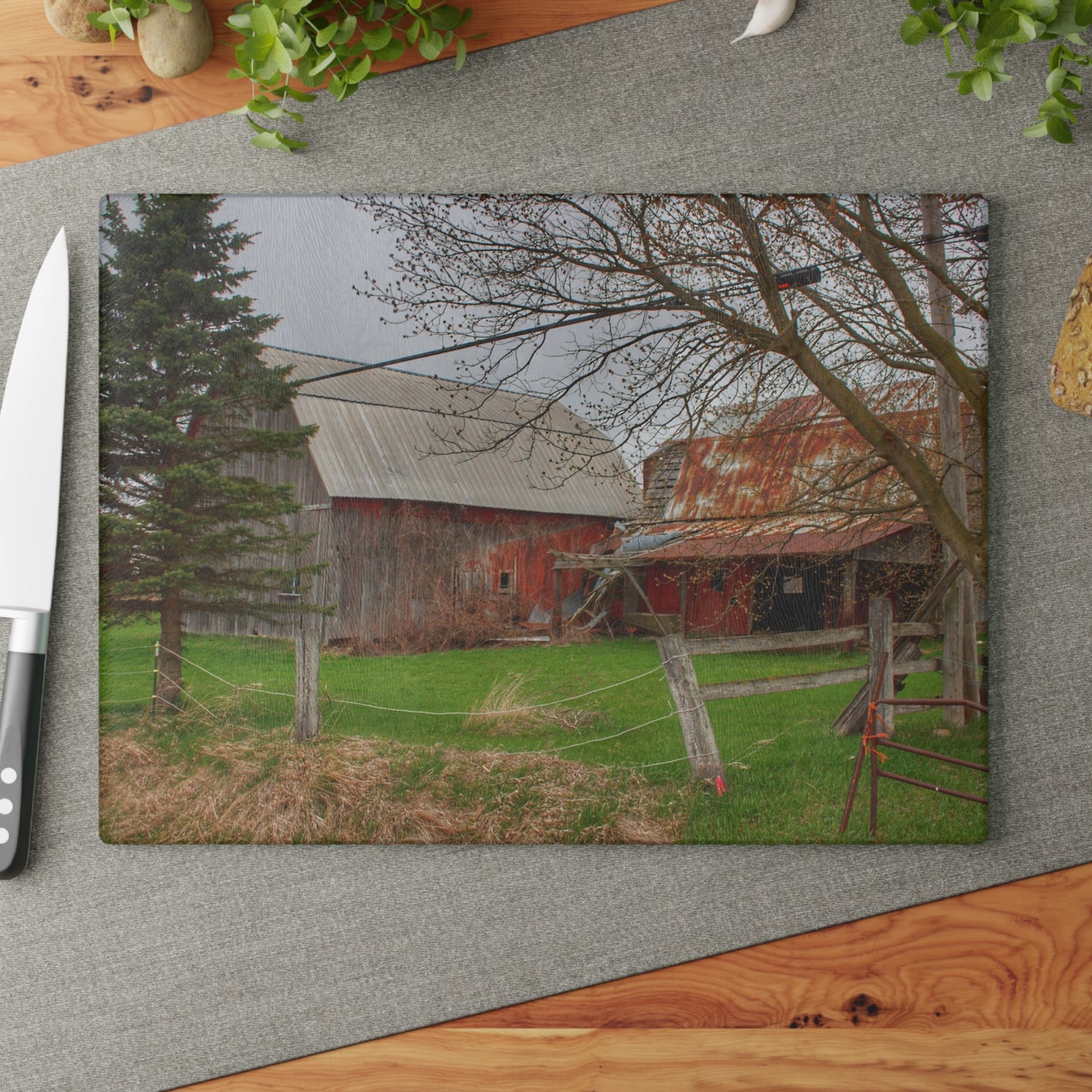 U R There Photography Dodge Road Forgotten Greys Rustic Farmhouse Tempered-Glass Cutting Board