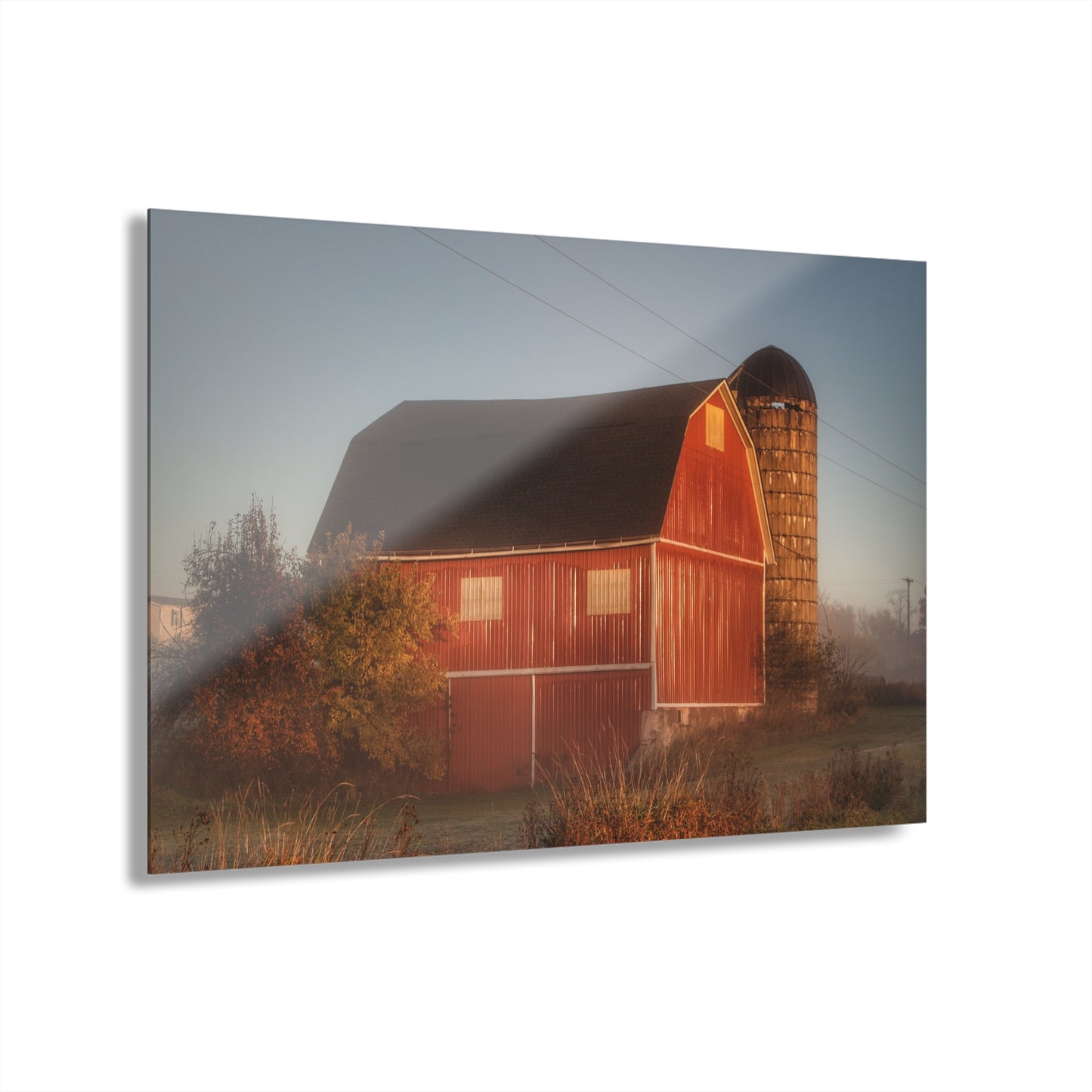 U R There Photography Klam Road Red Meets Foggy Sunrise II Rustic Farmhouse Acrylic Wall Print 20"x16"
