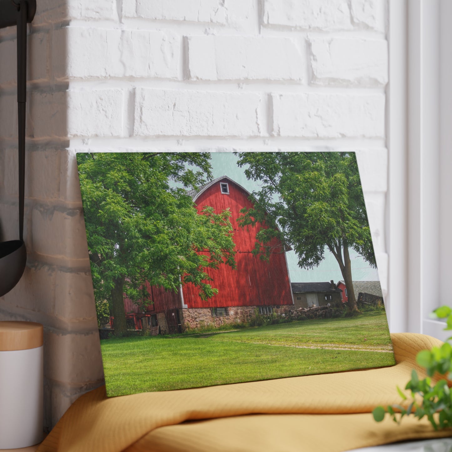 U R There Photography Summer Fieldstone Red Rustic Farmhouse Tempered-Glass Cutting Board